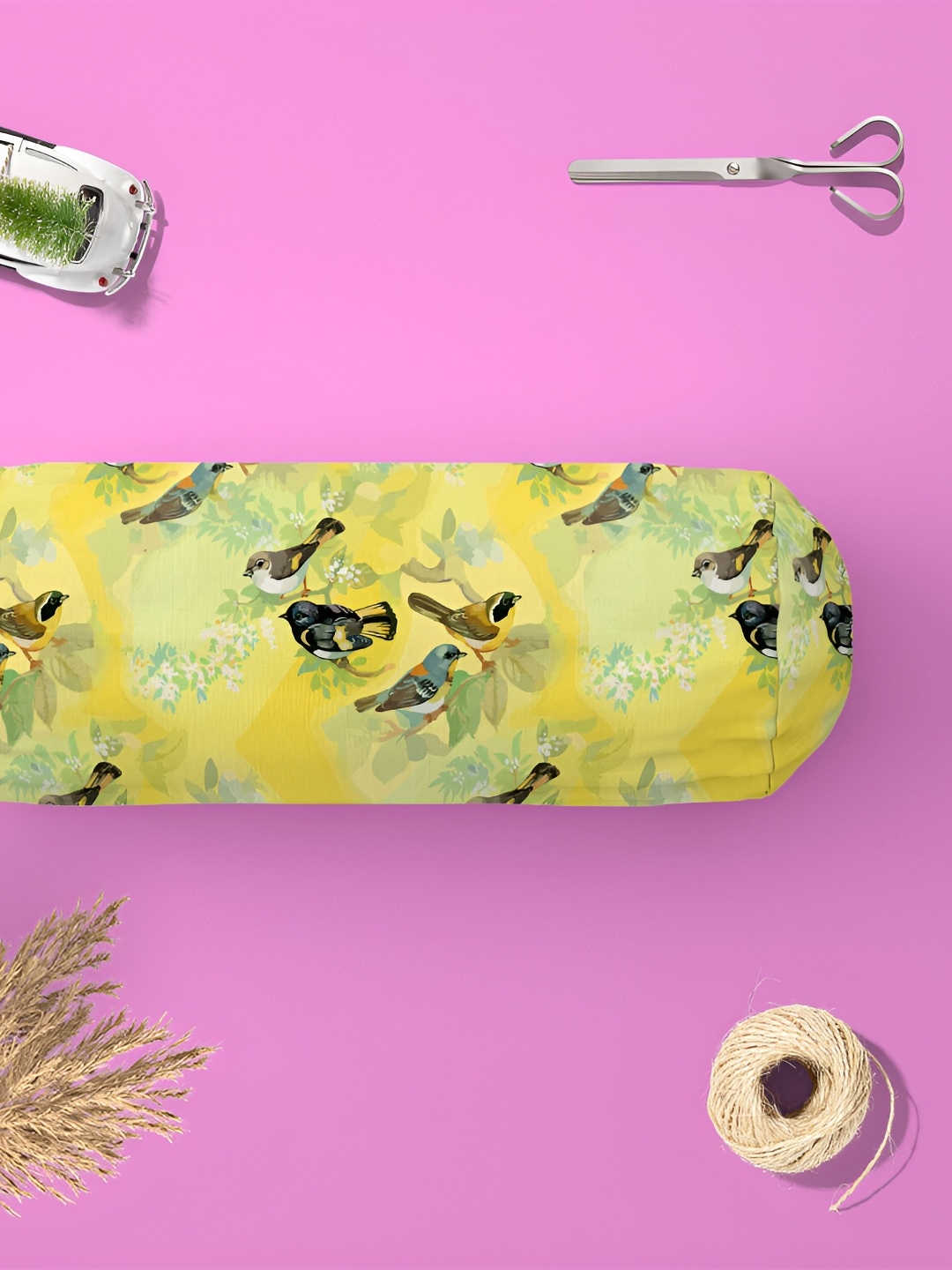 

ArtzFolio Yellow & Green 2-Pcs Quirky Printed Velvet Bolster Covers