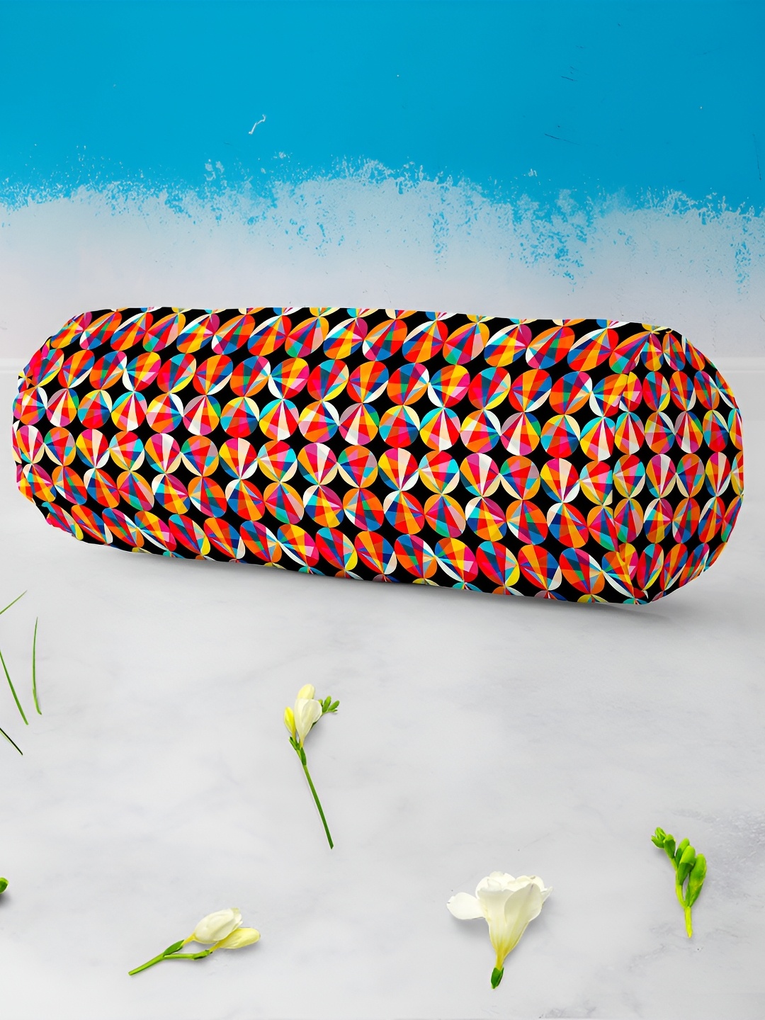 

ArtzFolio Black & Orange 2 Pieces Geometric Printed Bolster Covers