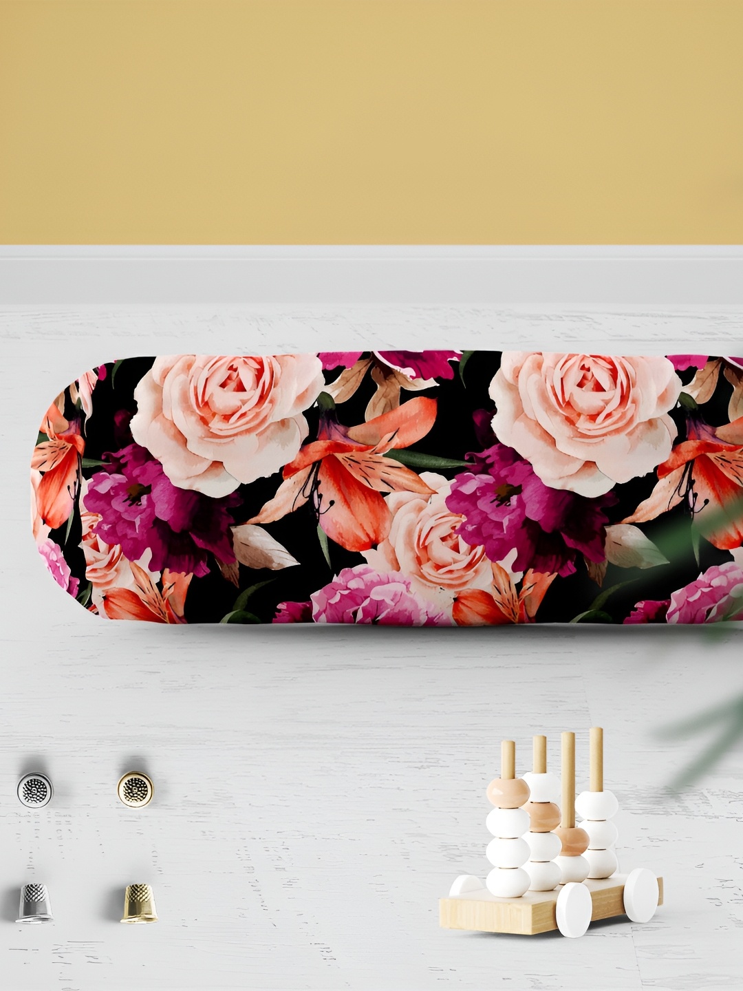 

ArtzFolio 2 Pieces Black & Peach Colored Floral Printed Bolster Covers