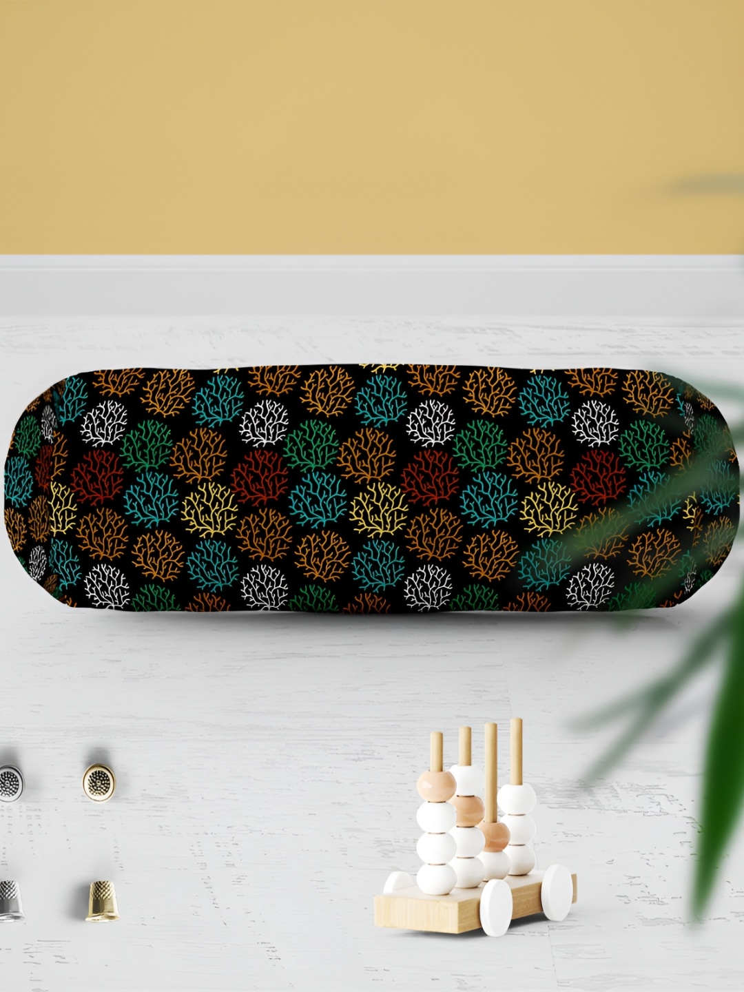 

ArtzFolio Black & Red 2 Pieces Floral Printed Bolster Covers