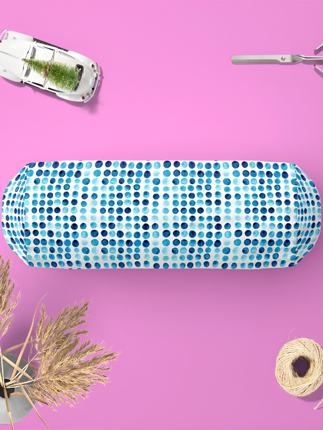 

ArtzFolio 2 Pieces White & Blue Geometric Bolster Covers