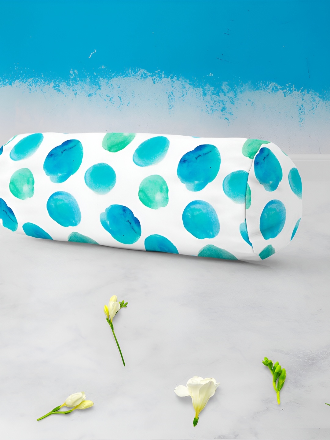 

ArtzFolio 2-Pcs Blue & White Geometric Printed Cotton Canvas Bolster Covers