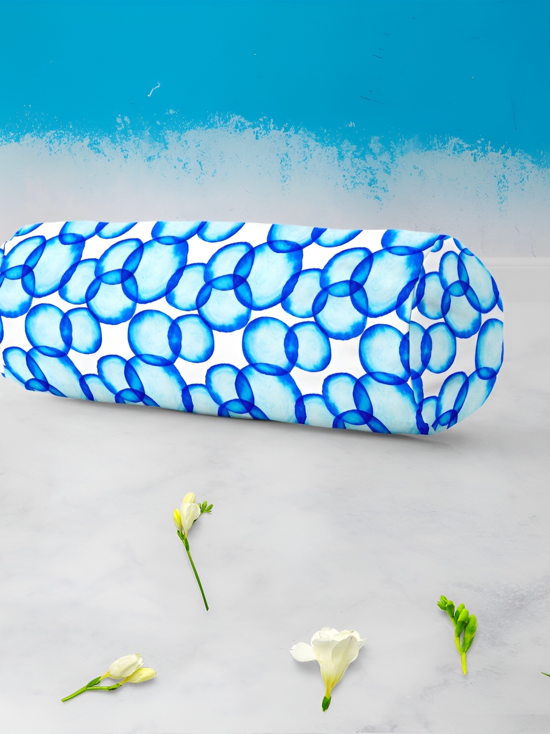 

ArtzFolio 2-Pcs Blue & White Geometric Printed Velvet Bolster Covers