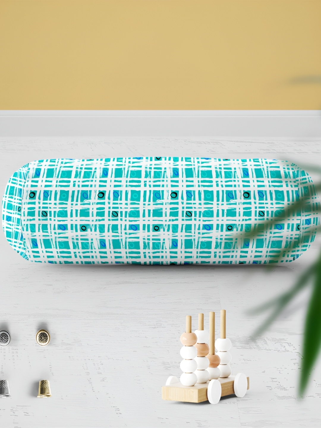 

ArtzFolio 2-Pcs Blue & White Geometric Printed Velvet Bolster Covers