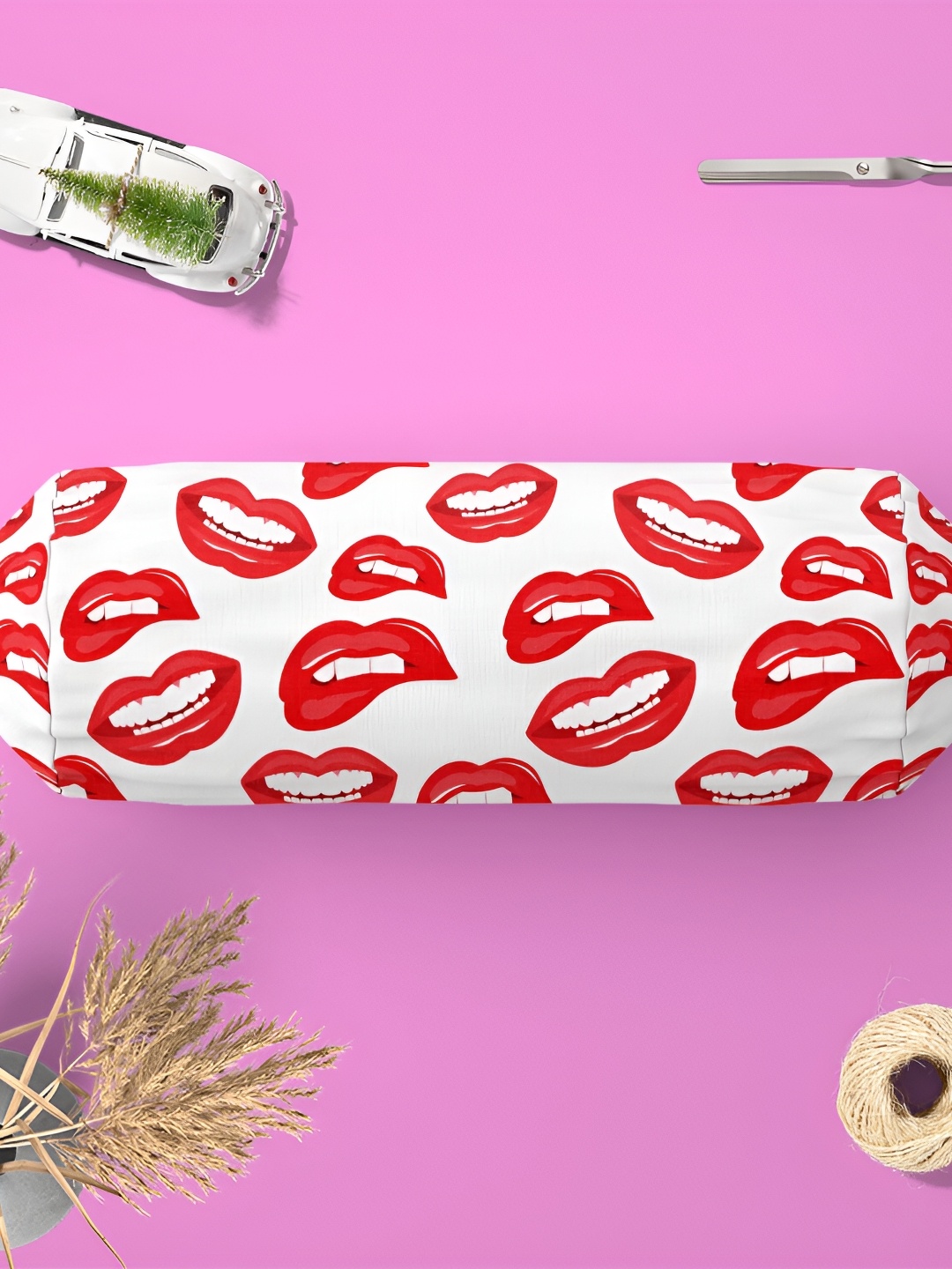 

ArtzFolio 2-pcs White & Red Printed Velvet Bolster Covers with Concealed Zipper