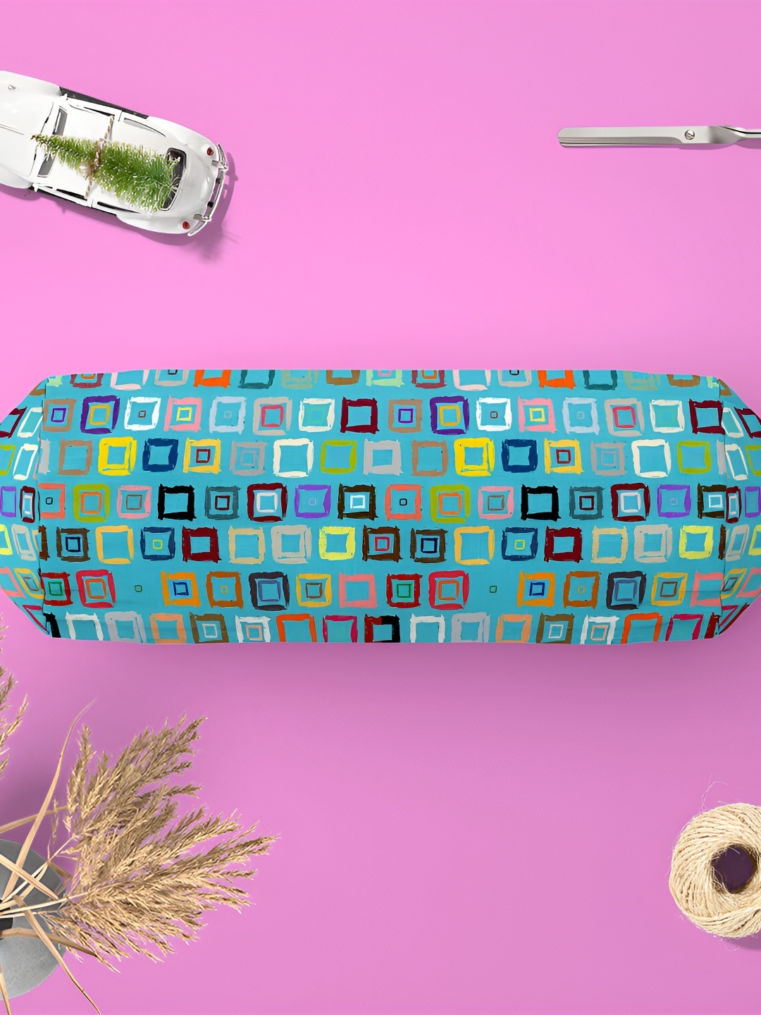 

ArtzFolio Blue & Yellow 2-Pcs Printed Bolster Covers with Concealed Zipper