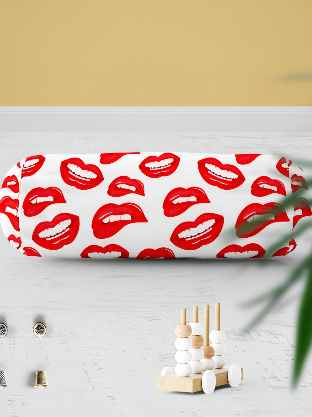 

ArtzFolioWhite & Red 2-Pcs Quirky Printed Velvet Bolster Covers, White