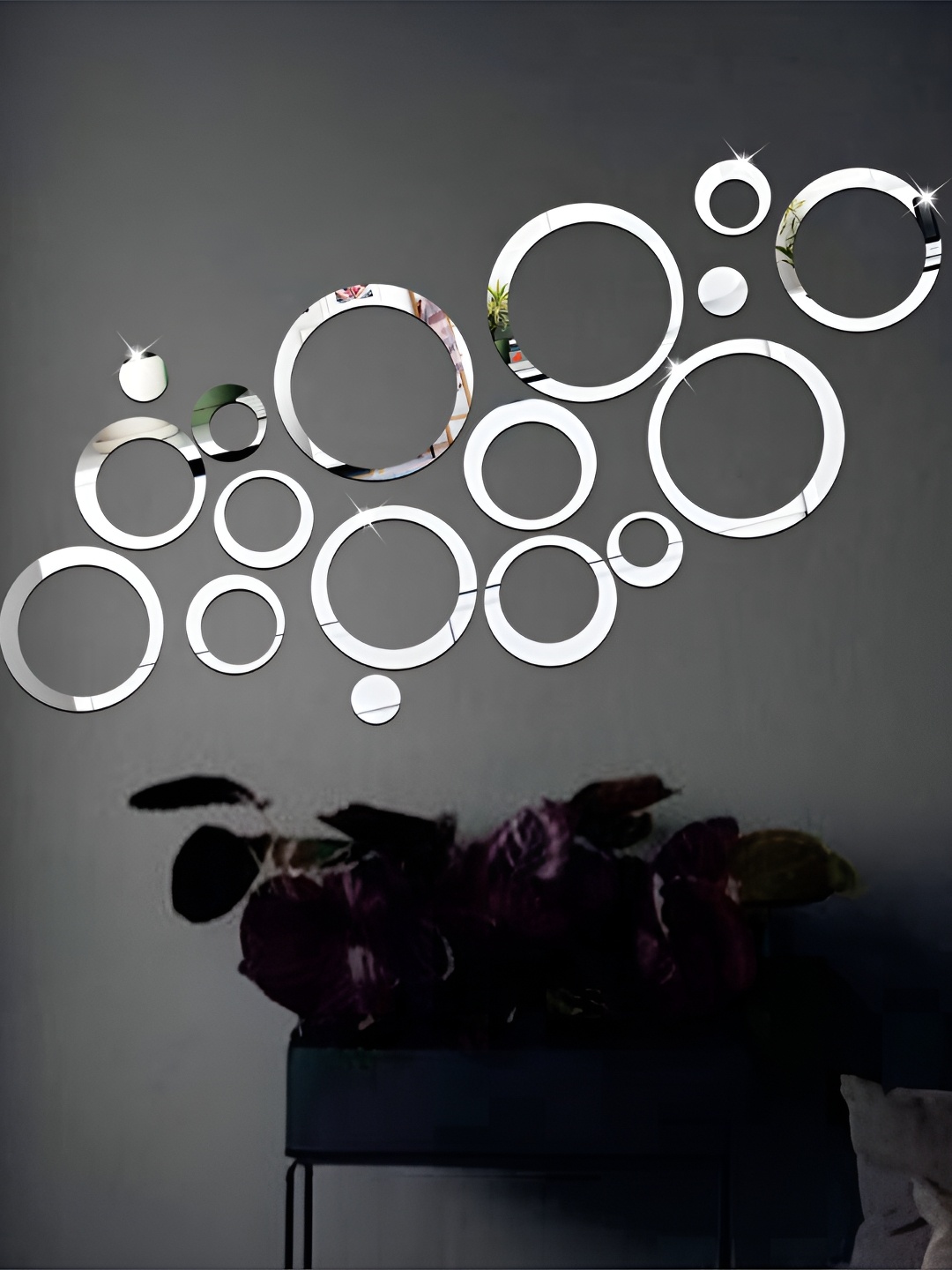 

Wall1ders Silver-Toned 30 Rings 3D Mirror Wall Stickers