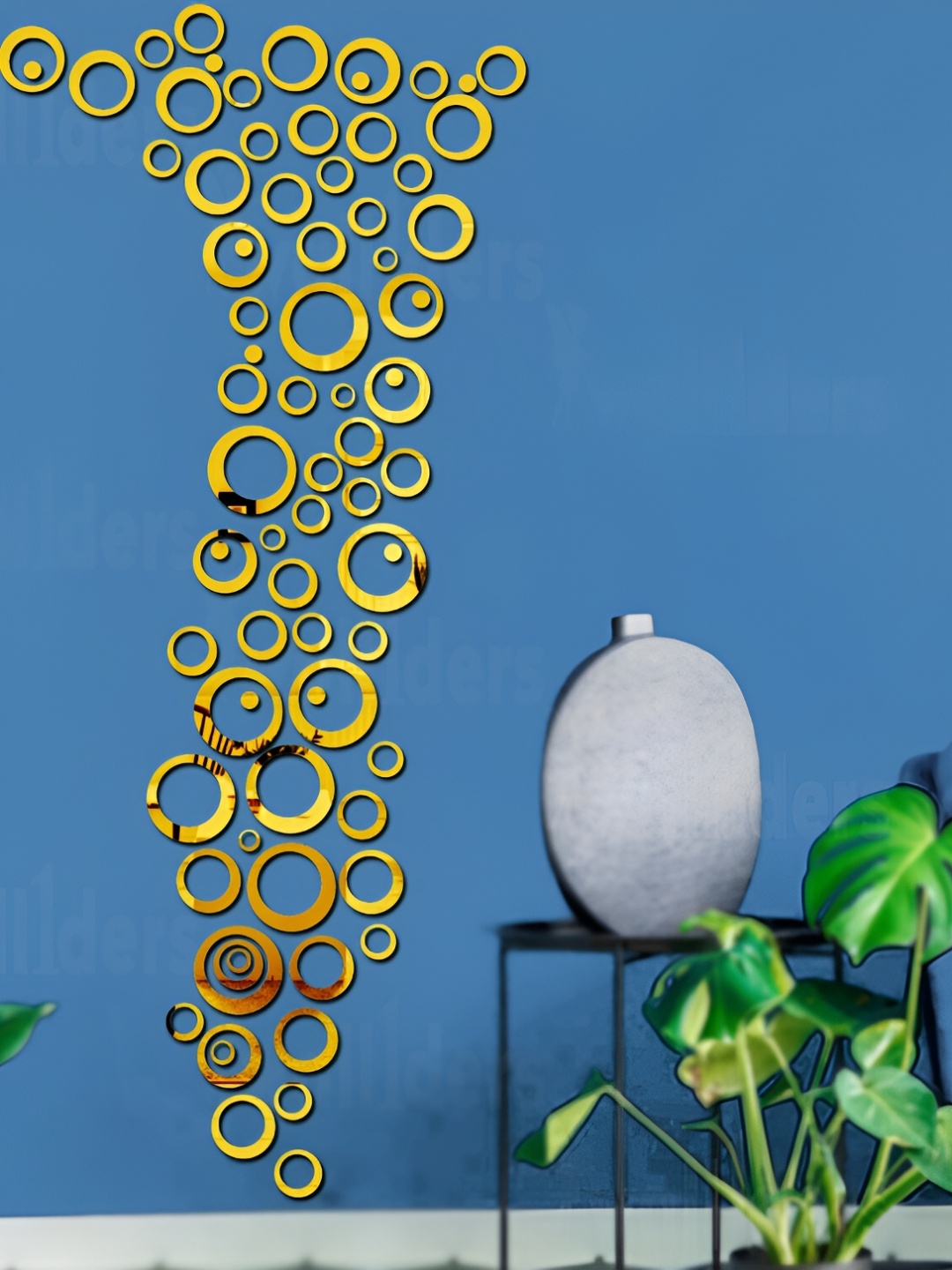 

Wall1ders Gold-Toned 70 Rings & Dots Golden 3D Mirror Wall Stickers