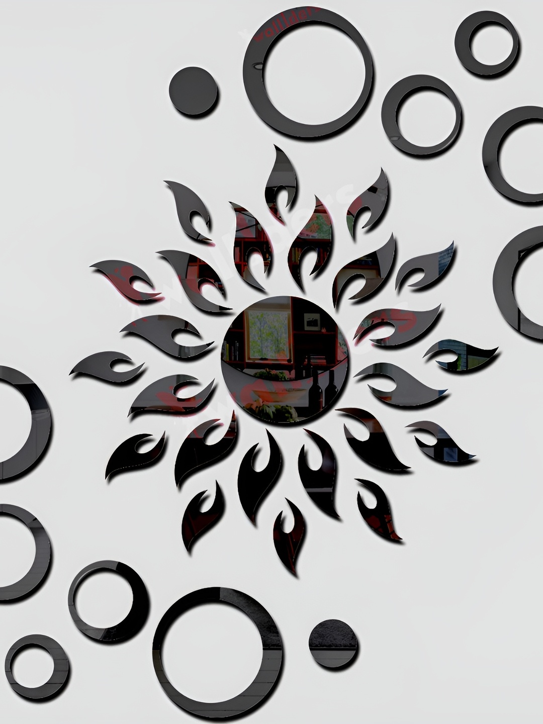 

Wall1ders Black 2 Pieces Black Ring 3D Mirror Wall Stickers