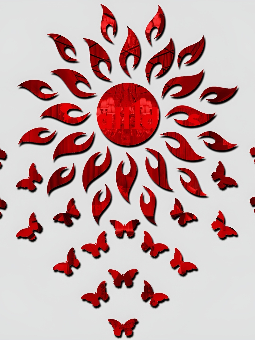 

Wall1ders Red Sun & 20 Butterfly 3D Mirror Wall Stickers