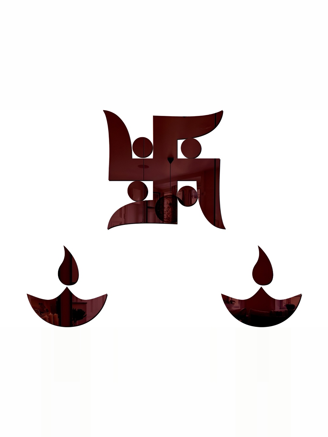 

Wall1ders Brown 3 Pieces Swastik & Diya 3D Acrylic Mirror Wall Stickers