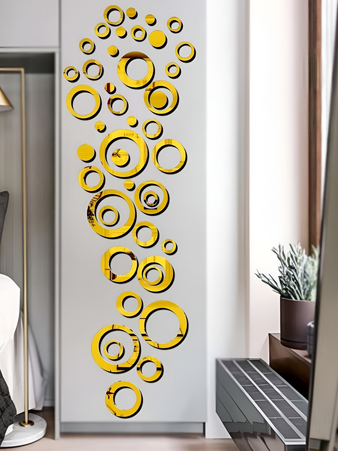 

Wall1ders Gold-Toned 40 pcs 3D Mirror Wall Stickers