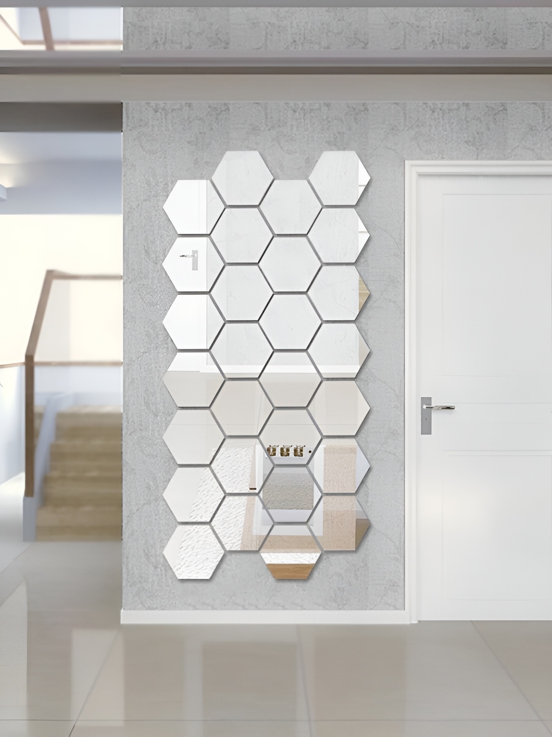 

Wall1ders Silver-Toned 28 Pcs Hexagon 3D Mirror Wall Stickers