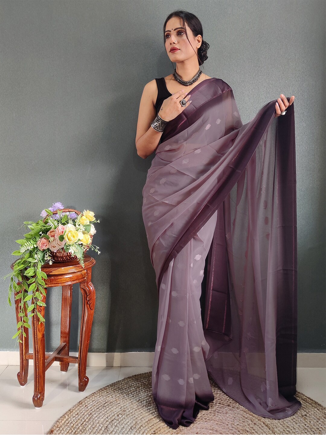 

Mitera Brown Ombre Zari Ready To Wear Arani Saree