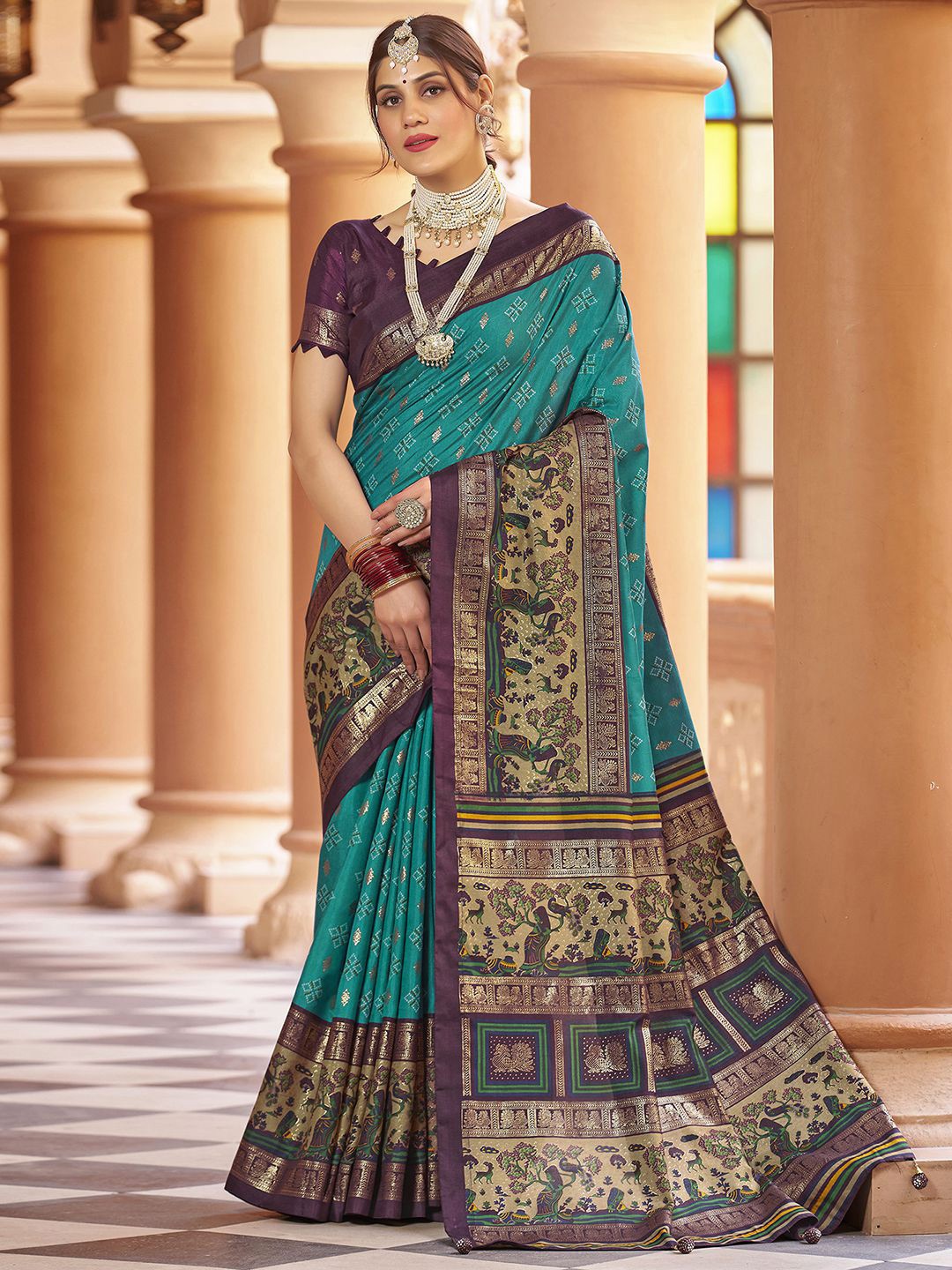 

Mitera Blue Ethnic Motifs Printed Zari Art Silk Sambalpuri Saree