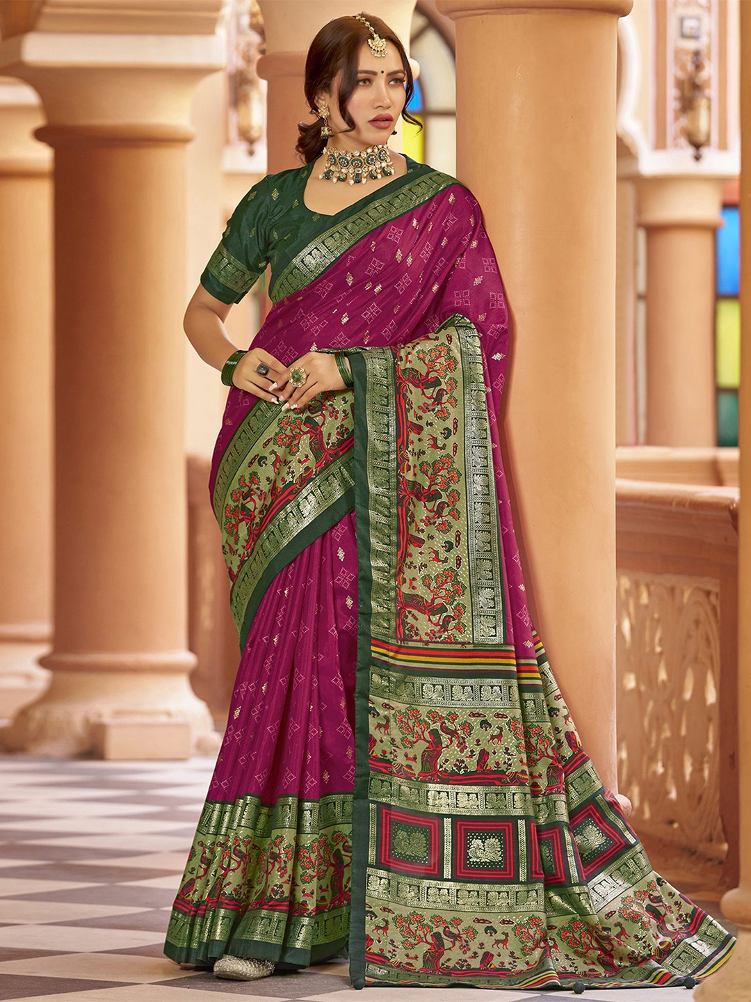 

Mitera Ethnic Motifs printed Zari Art Silk Sambalpuri Saree, Pink