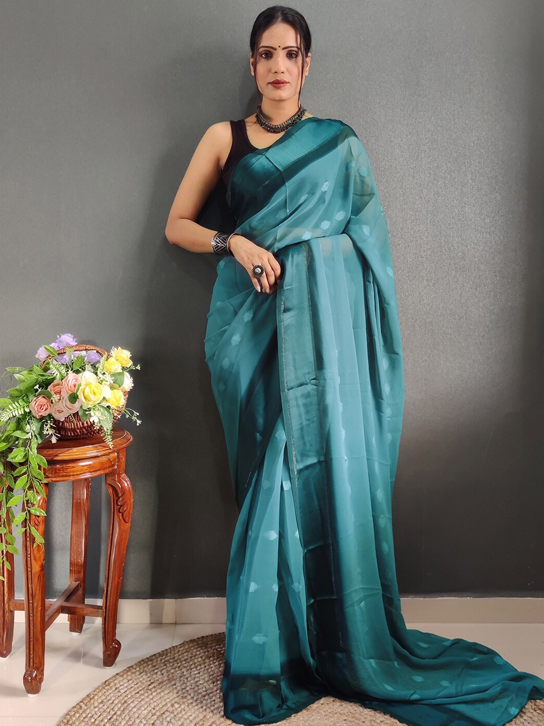 

Mitera Polka Dot Woven Designed Ready To Wear Arani Saree, Blue