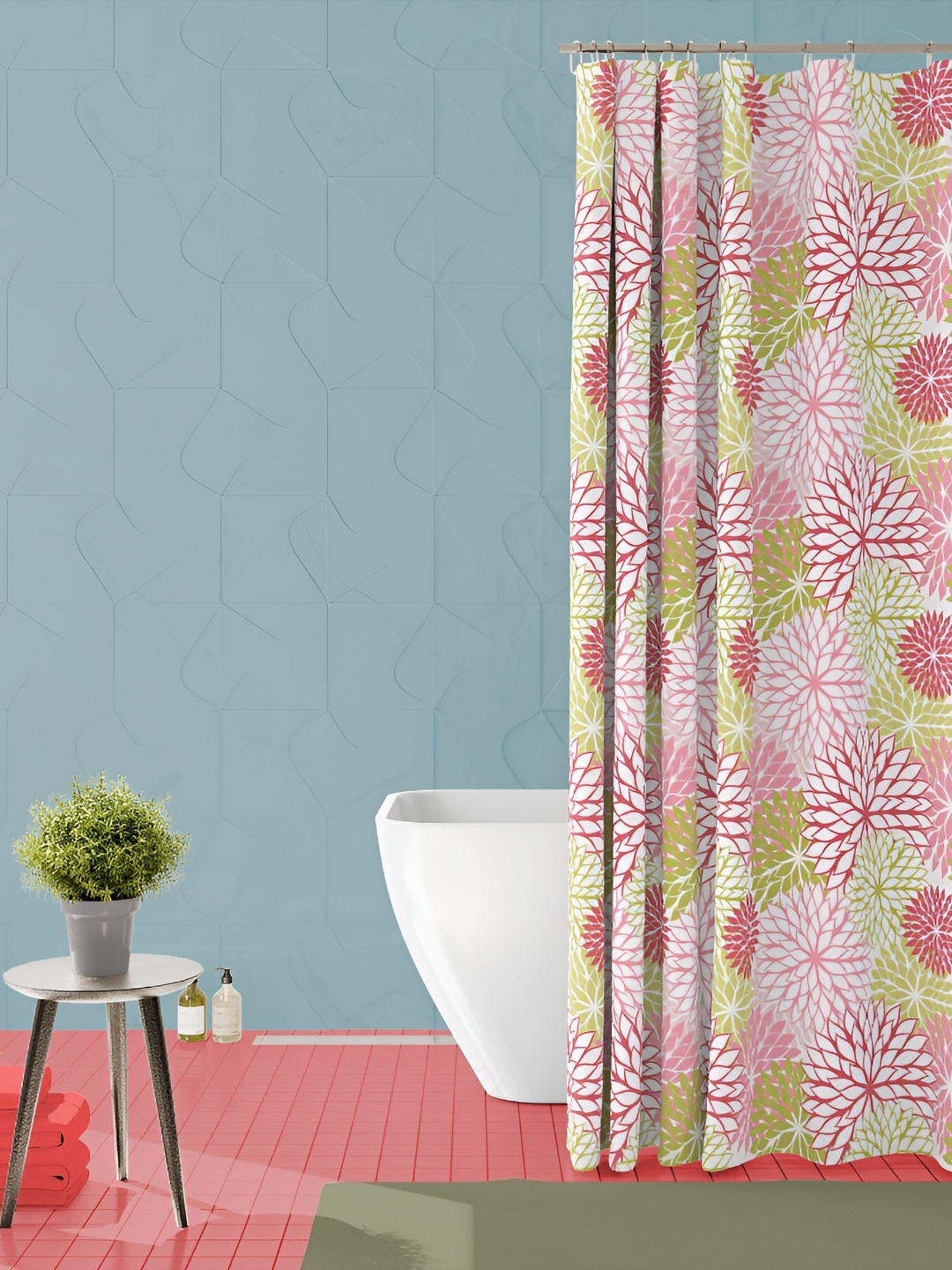 

ArtzFolio Green-Pink & White Printed Waterproof Shower Curtains