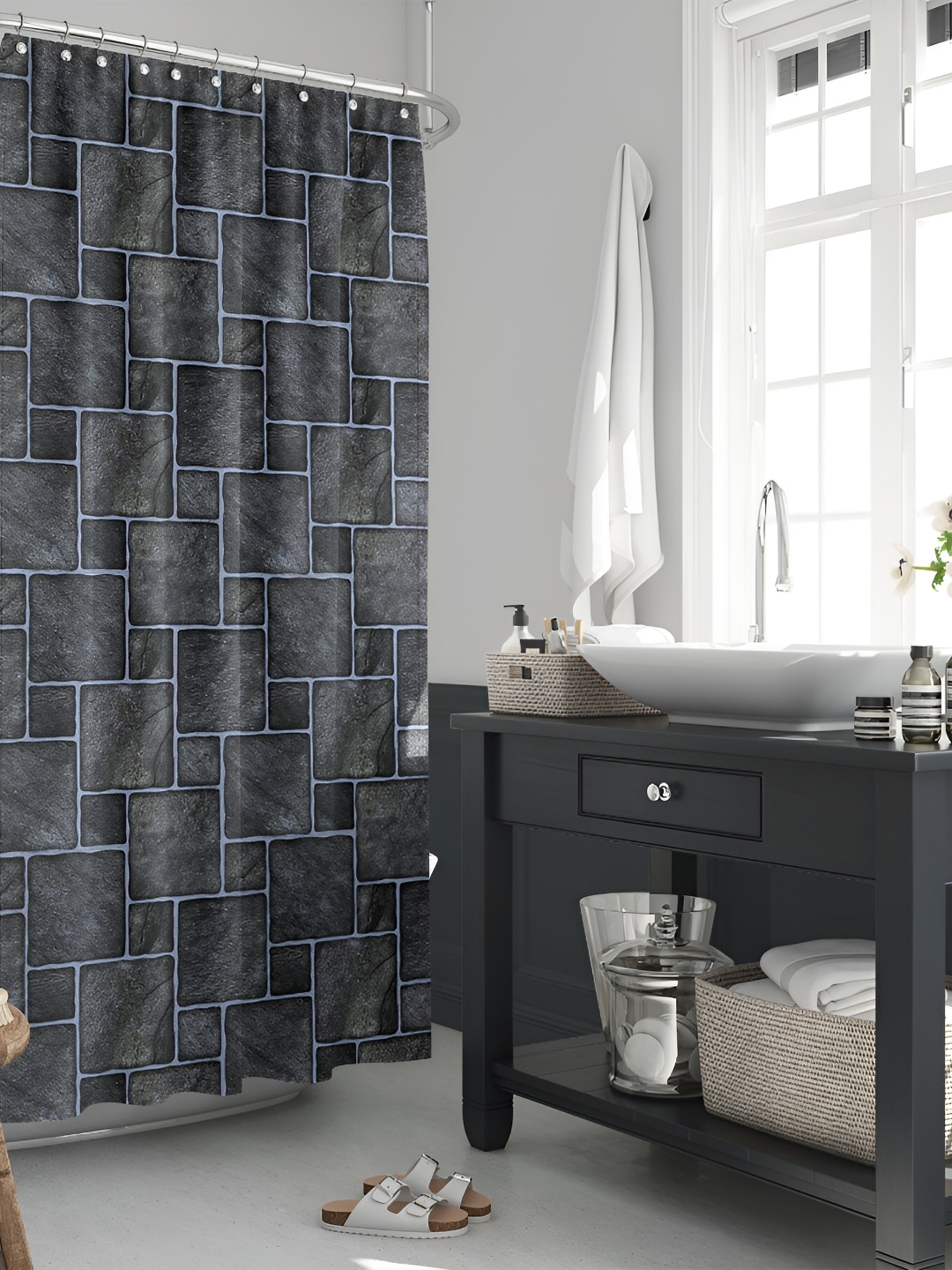 

ArtzFolio Grey & Black Printed Waterproof Shower Curtains