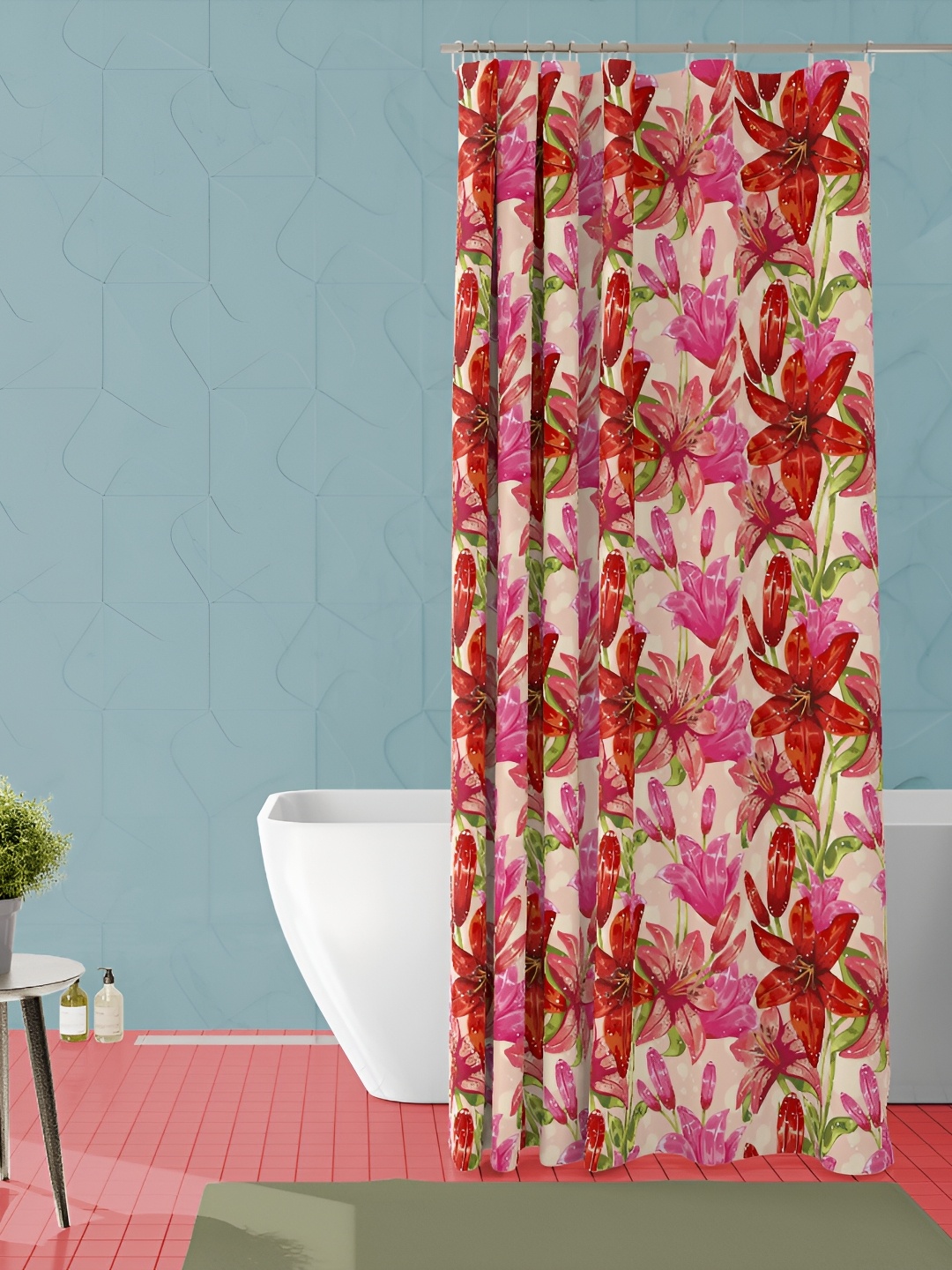 

ArtzFolio Rust-Pink & Green Printed Waterproof Shower Curtains