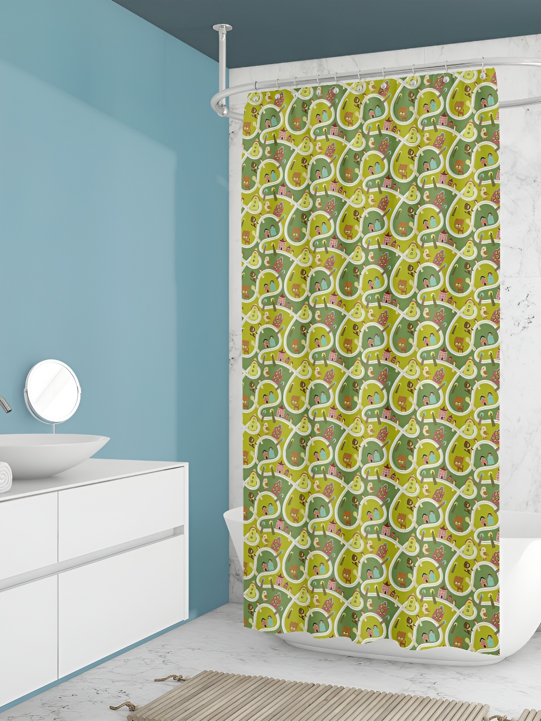 

ArtzFolio Lime-Green & White Printed Waterproof Shower Curtains