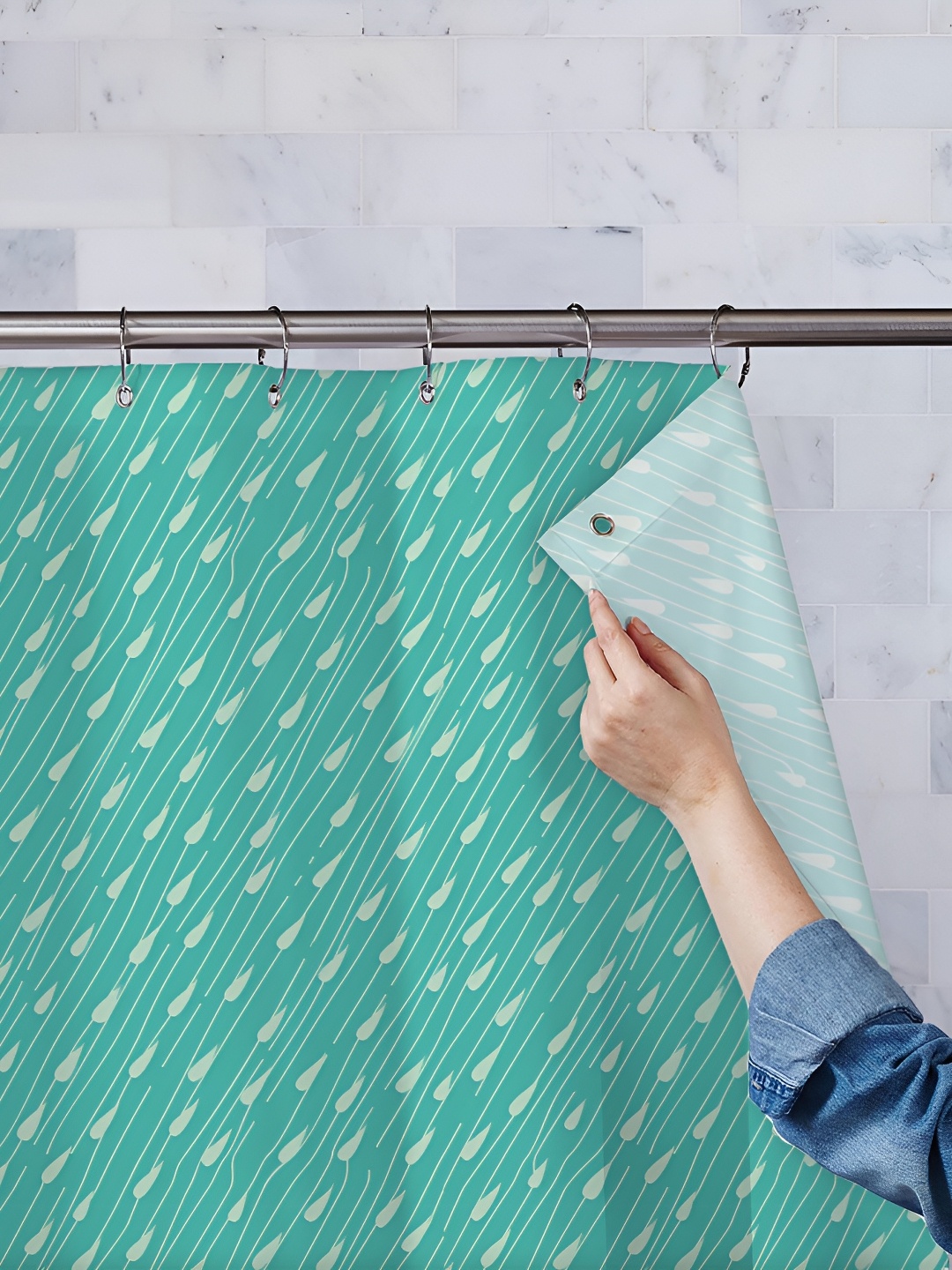 

ArtzFolio Sea Green & White Printed Waterproof Shower Curtains