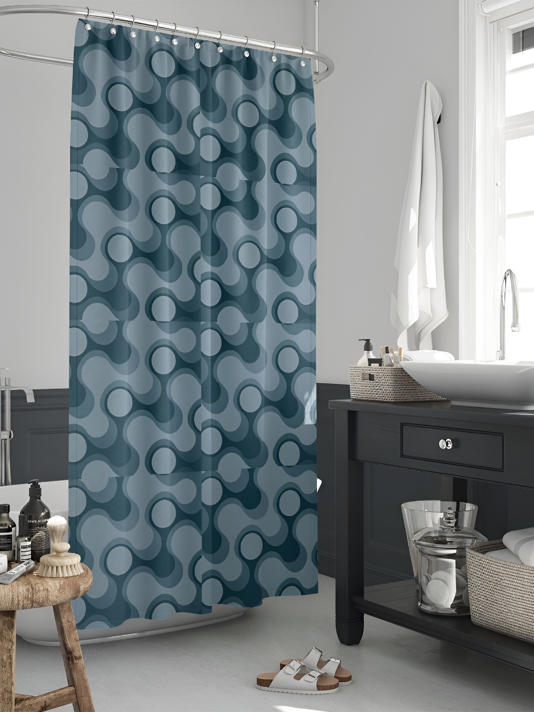 

ArtzFolio Teal-colored & Grey Printed Waterproof Shower Curtain