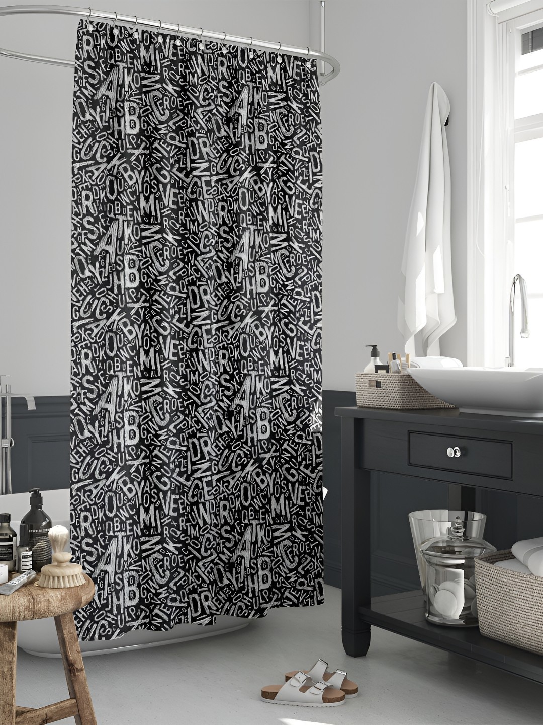

ArtzFolio White & Black Printed Waterproof Shower Curtains