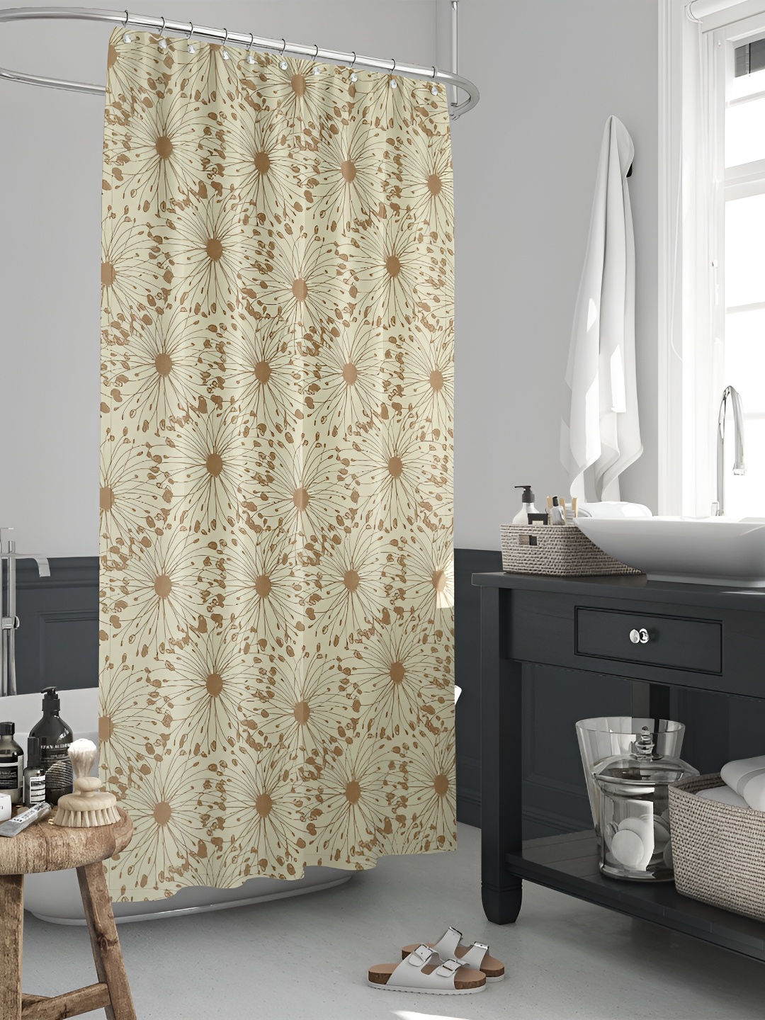 

ArtzFolio Cream-colored & Brown Printed Waterproof Shower Curtain