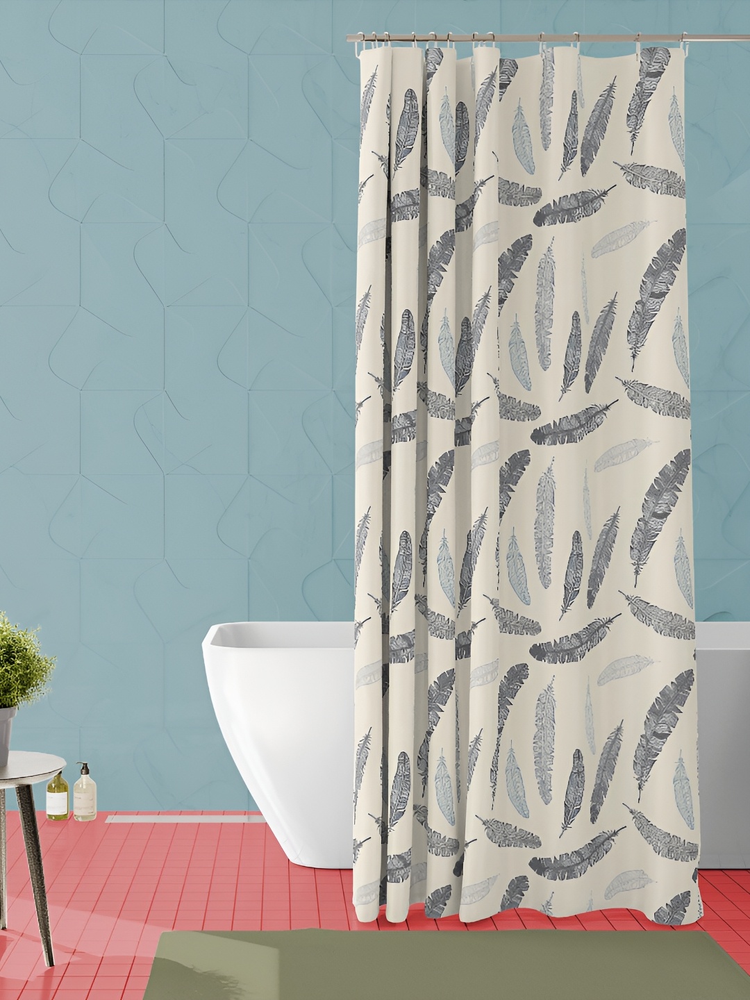 

ArtzFolio Cream-colored & Grey Printed Waterproof Shower Curtain