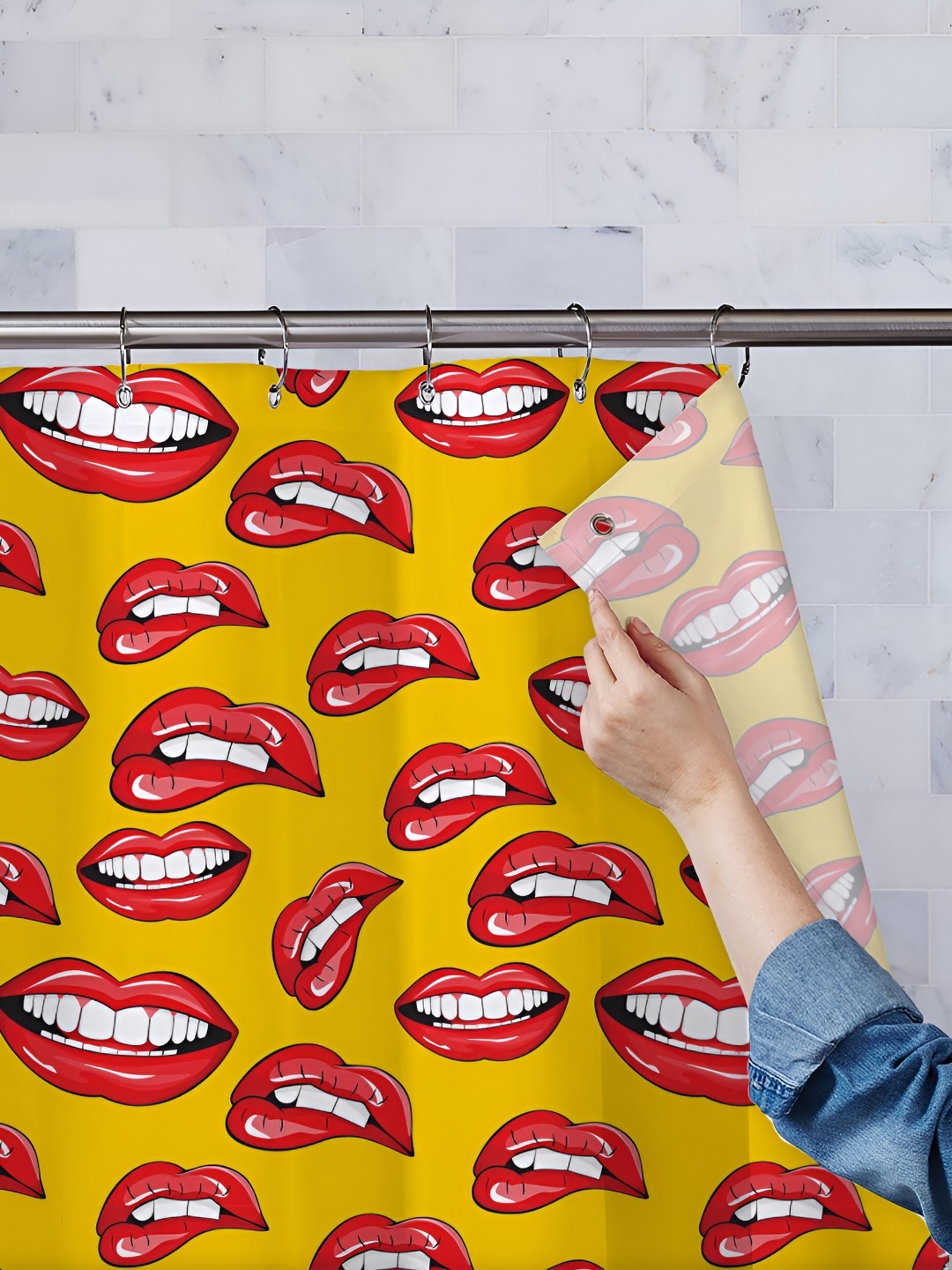 

ArtzFolio Yellow & Red Printed Waterproof Shower Curtain