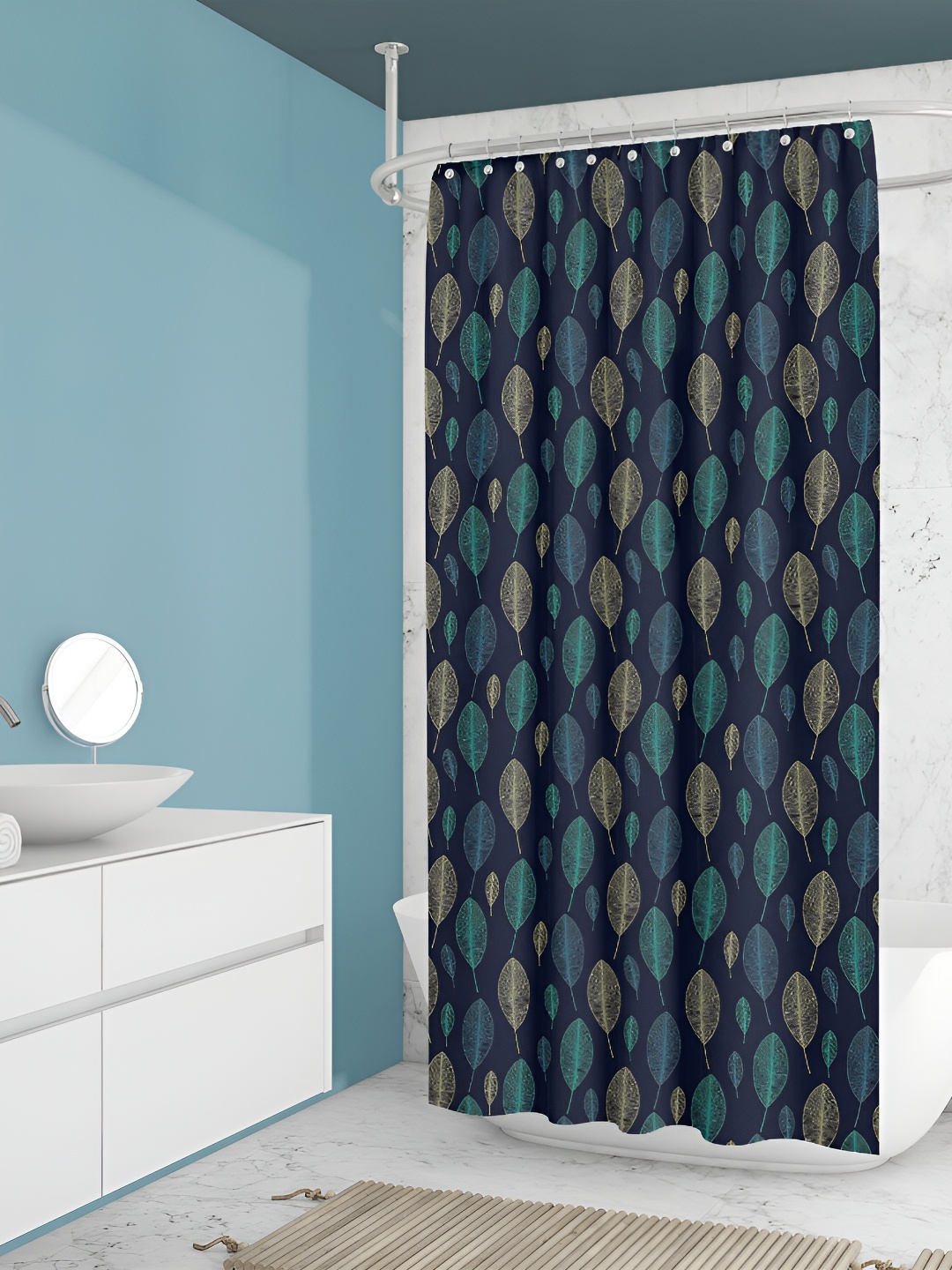 

ArtzFolio Navy Blue & Beige Leaf Printed Waterproof Shower Curtains