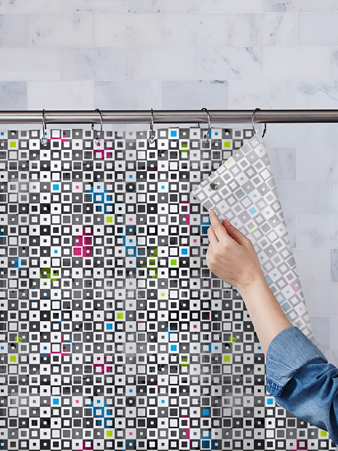 

ArtzFolio White & Grey Printed Waterproof Shower Curtains