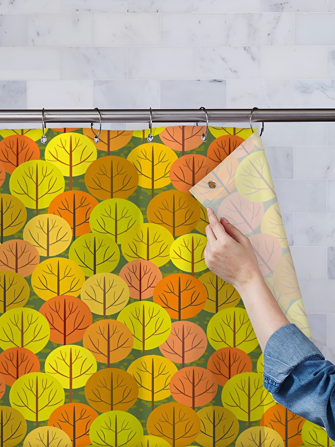 

ArtzFolio Yellow & Green Printed Waterproof Shower Curtains