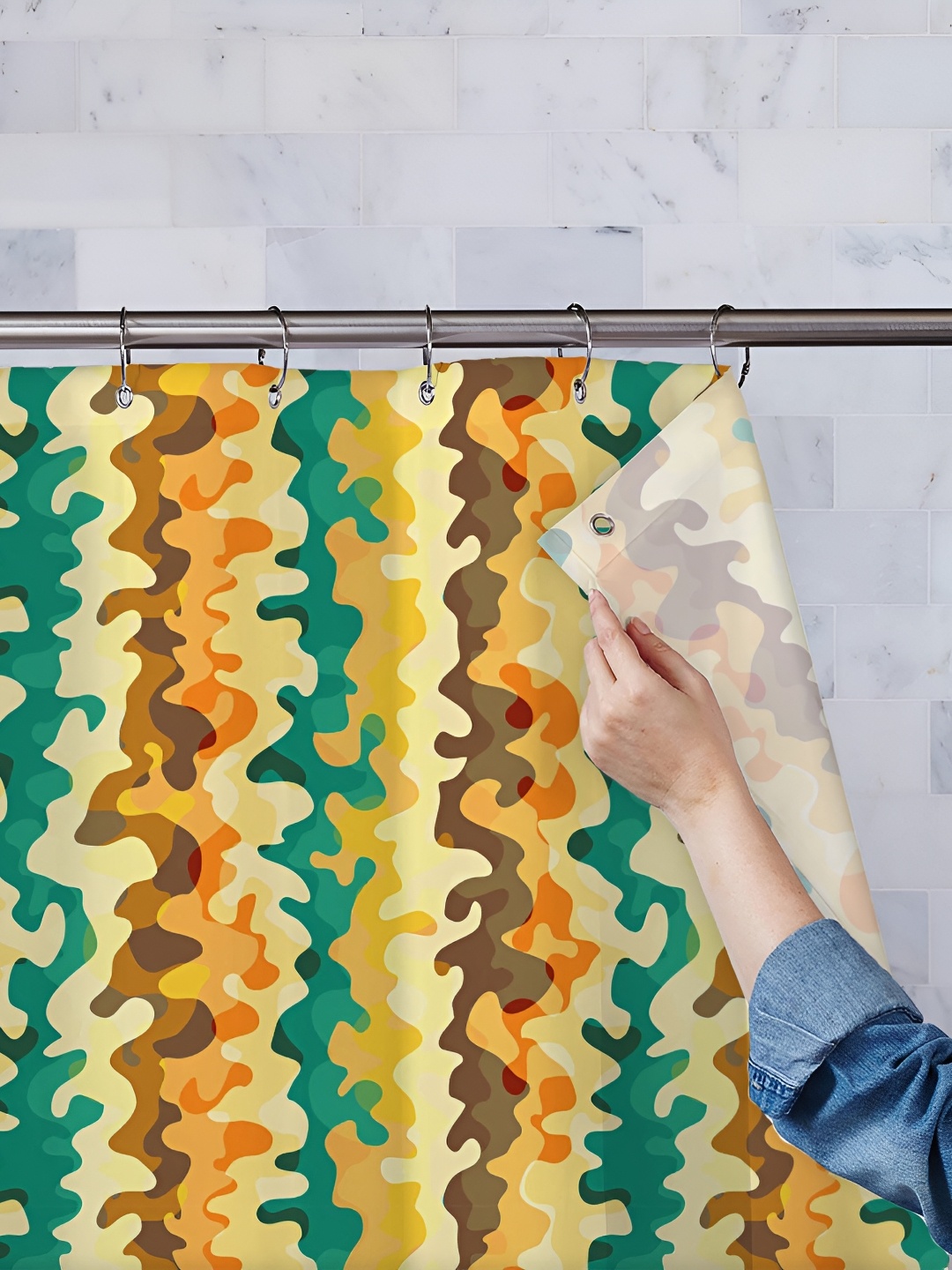 

ArtzFolio Yellow & Green Printed Waterproof Shower Curtains