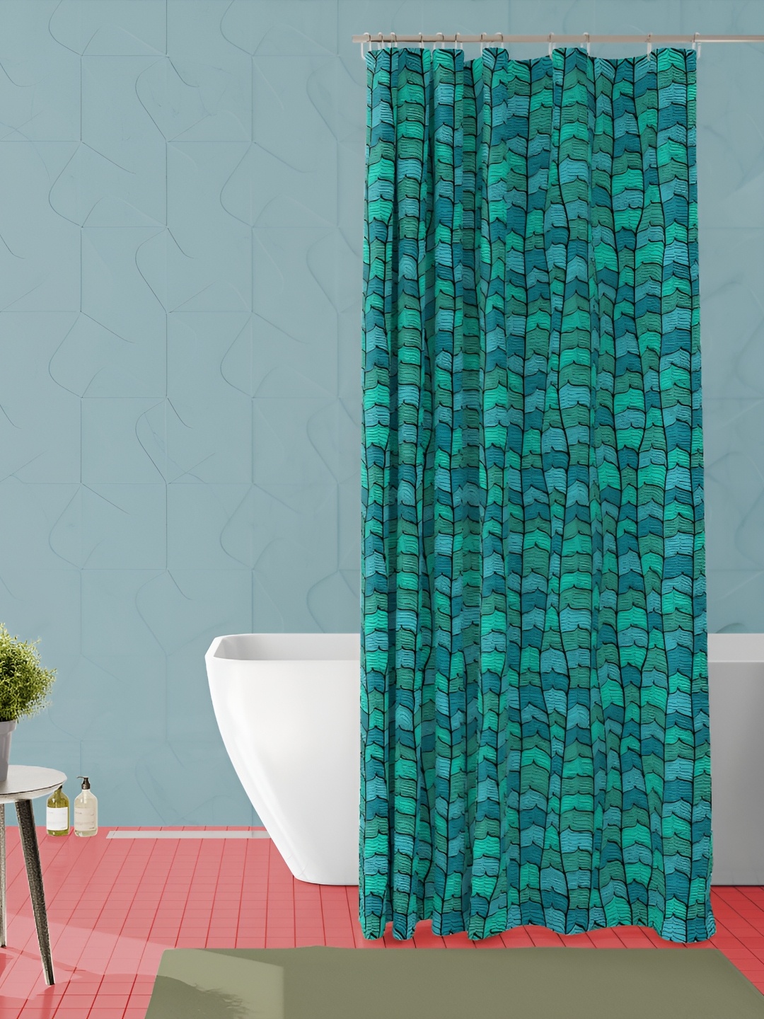 

ArtzFolio Green & Blue Printed Waterproof Shower Curtain