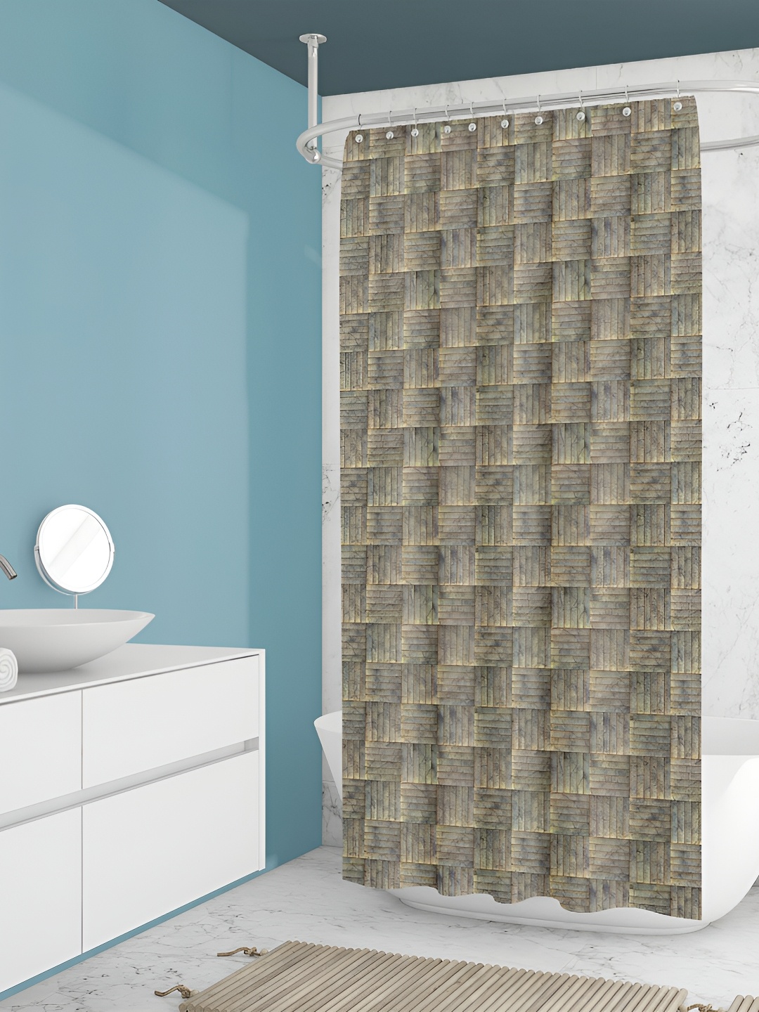 

ArtzFolio Rust-Brown & Yellow Printed Waterproof Shower Curtains