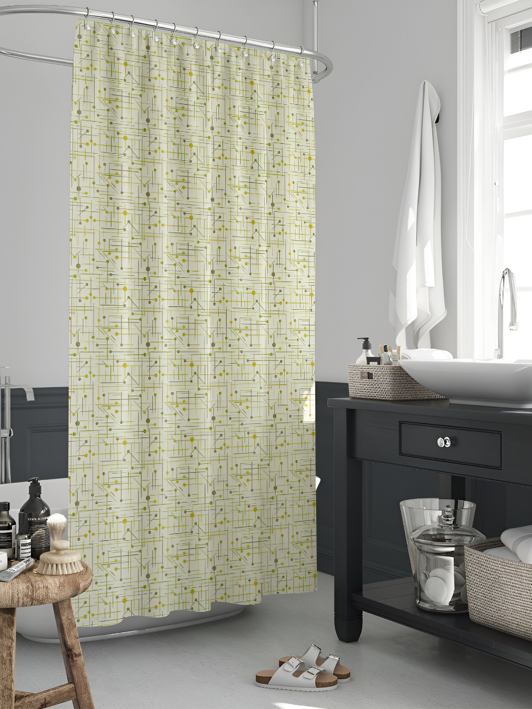 

ArtzFolio Beige & Yellow Printed Waterproof Shower Curtains