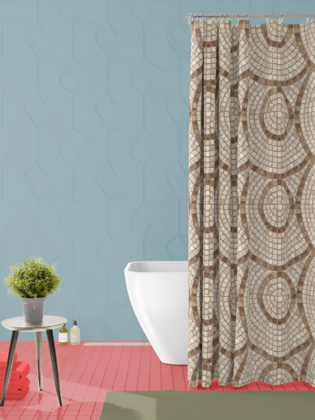 

ArtzFolio Beige & Brown Printed Waterproof Shower Curtain