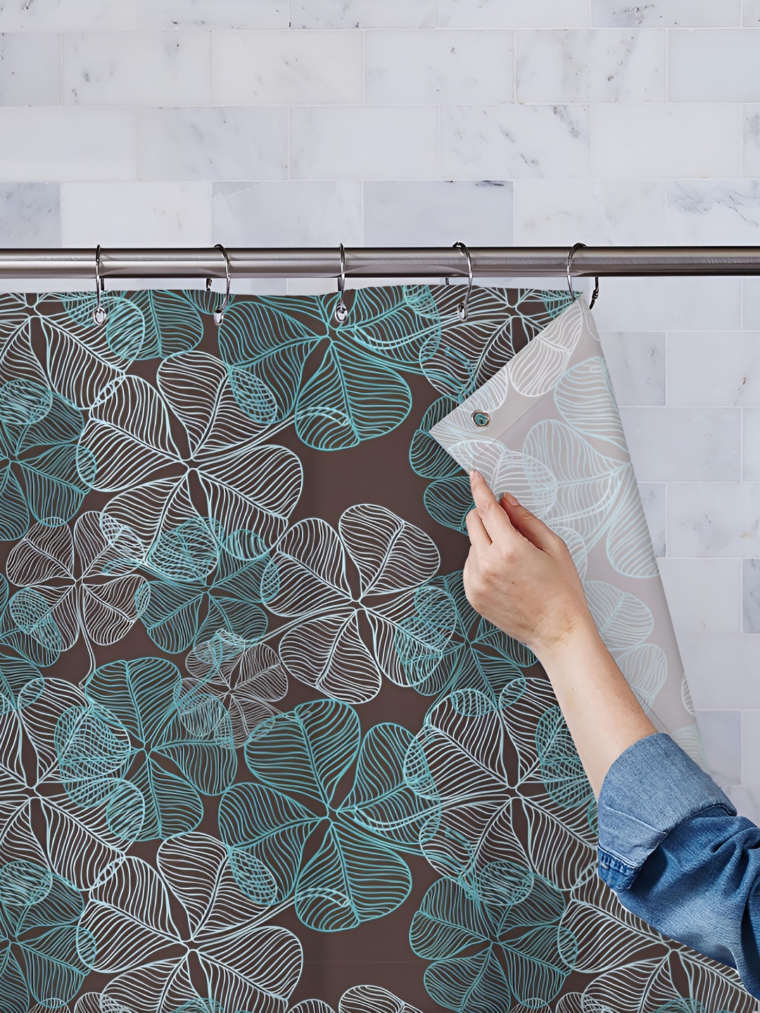 

ArtzFolio Brown & Blue Printed Waterproof Shower Curtains