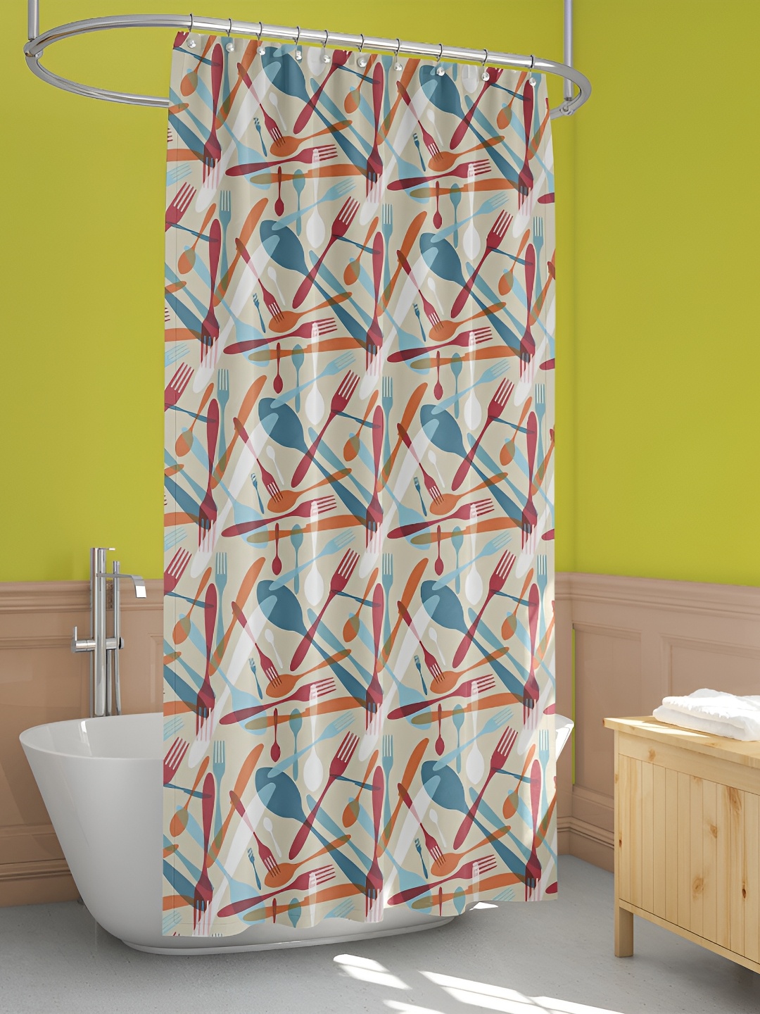 

ArtzFolio Tan-Brown & Cream Coloured Printed Waterproof Shower Curtains