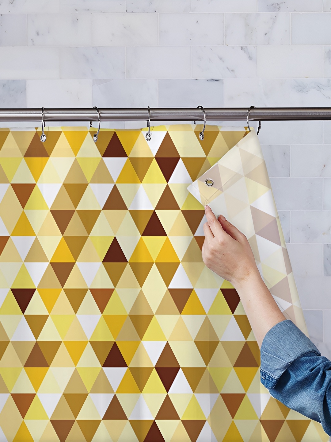

ArtzFolio Yellow & White Geometric Printed Waterproof Shower Curtains