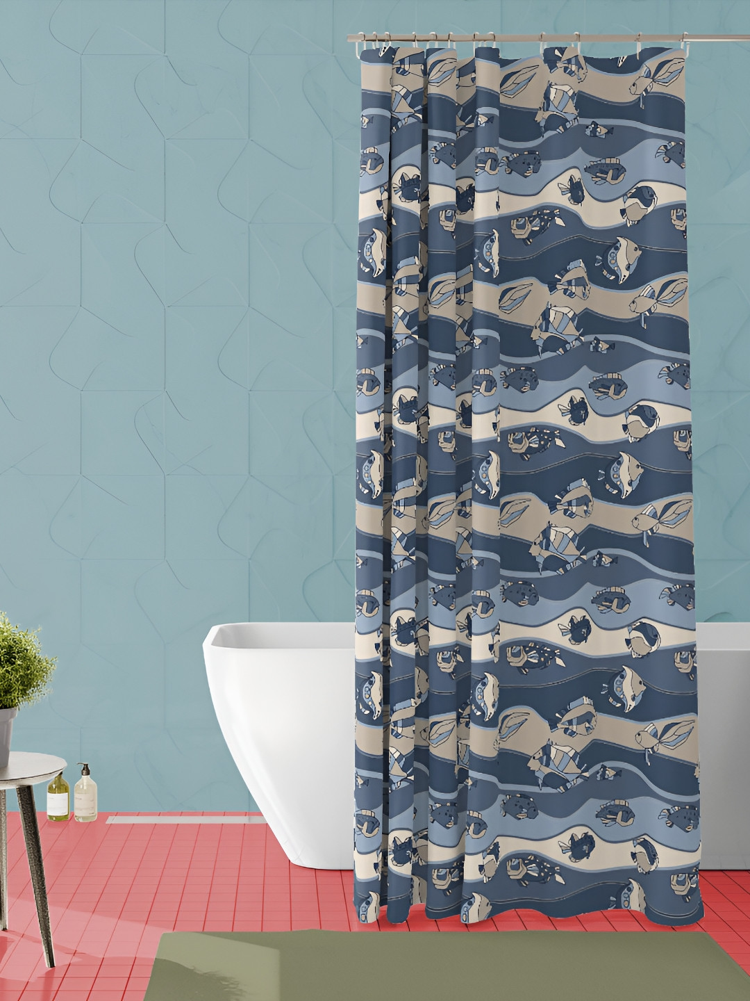 

ArtzFolio Blue & Grey Printed Waterproof Shower Curtains