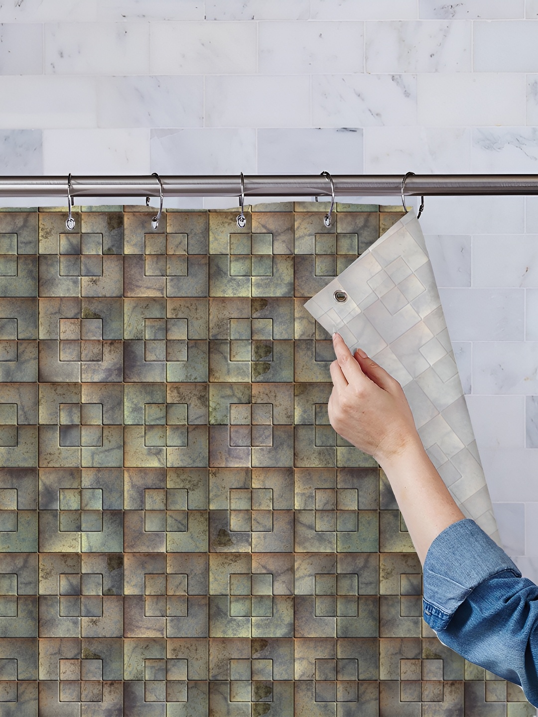 

ArtzFolio Brown & Grey Printed Waterproof Shower Curtains