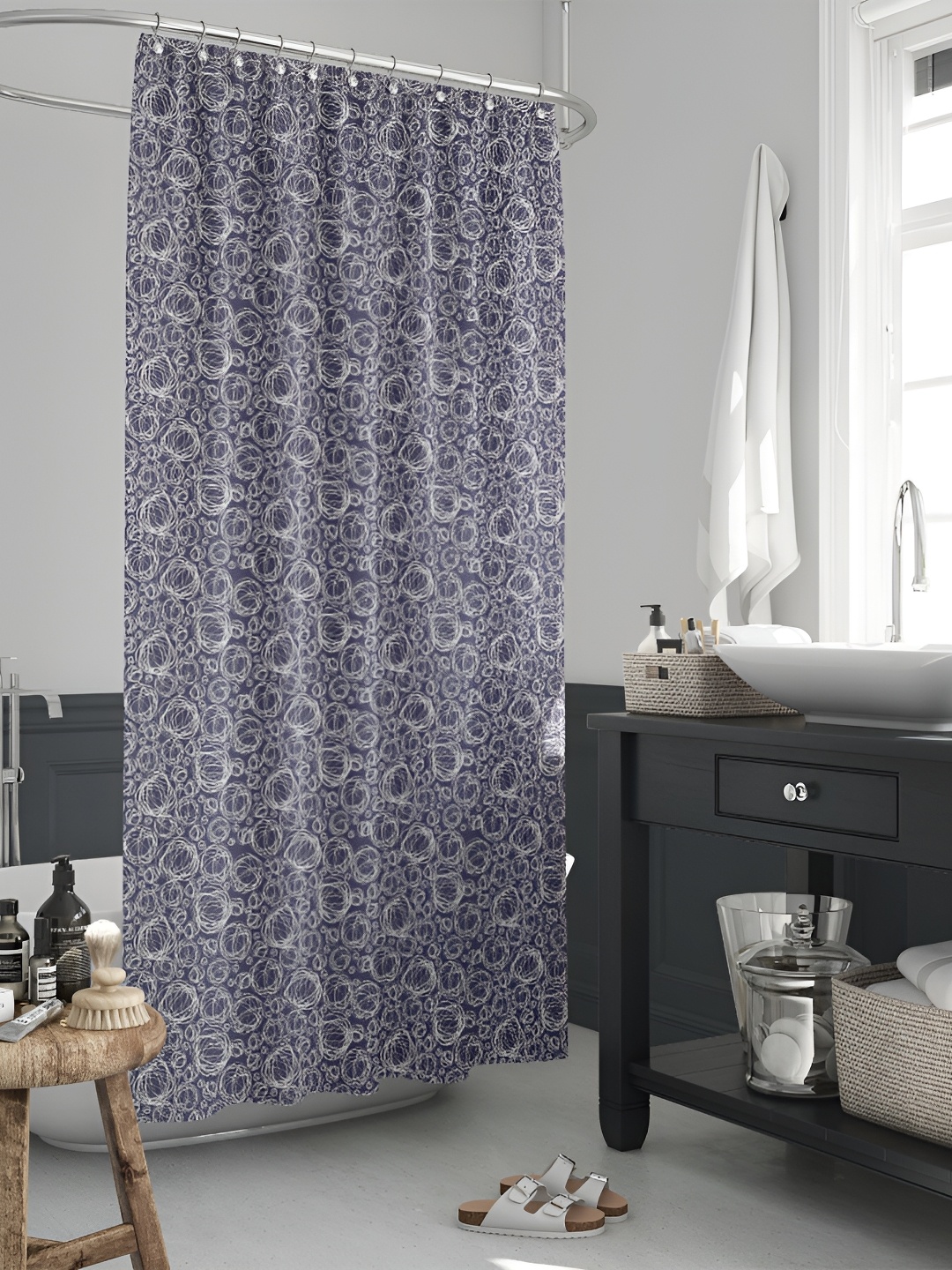 

ArtzFolio Navy Blue & White Printed Waterproof Shower Curtains