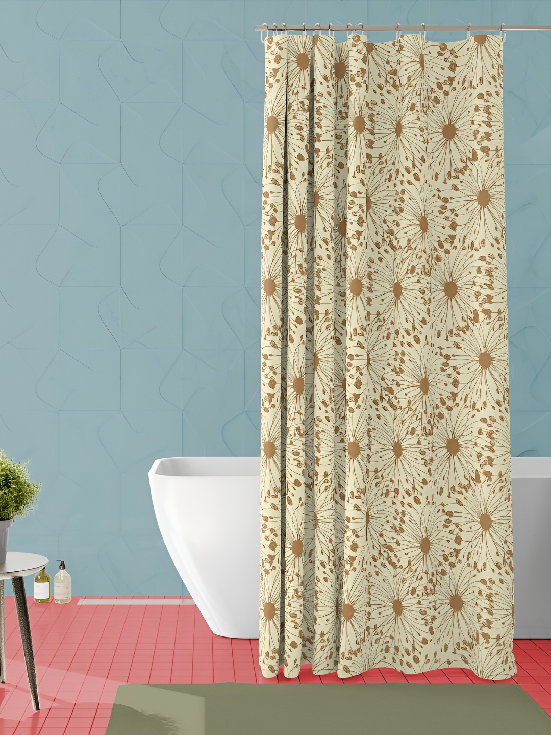 

ArtzFolio Tan-Brown & Cream Coloured Printed Waterproof Shower Curtains