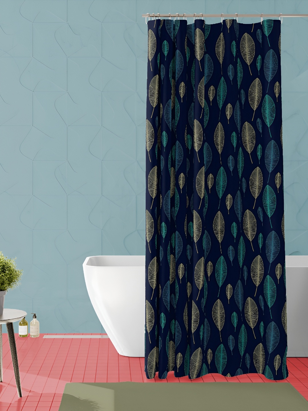 

ArtzFolio Navy Blue & Beige Leaf Printed Waterproof Shower Curtains