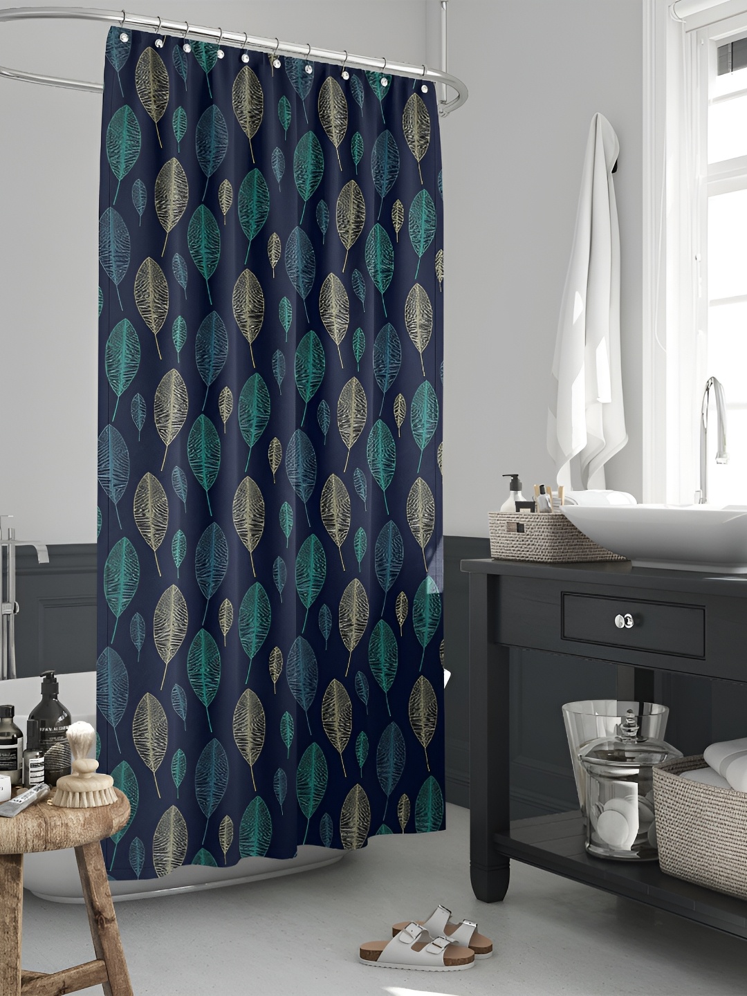 

ArtzFolio Navy Blue & Turquoise Blue Printed Waterproof Shower Curtains