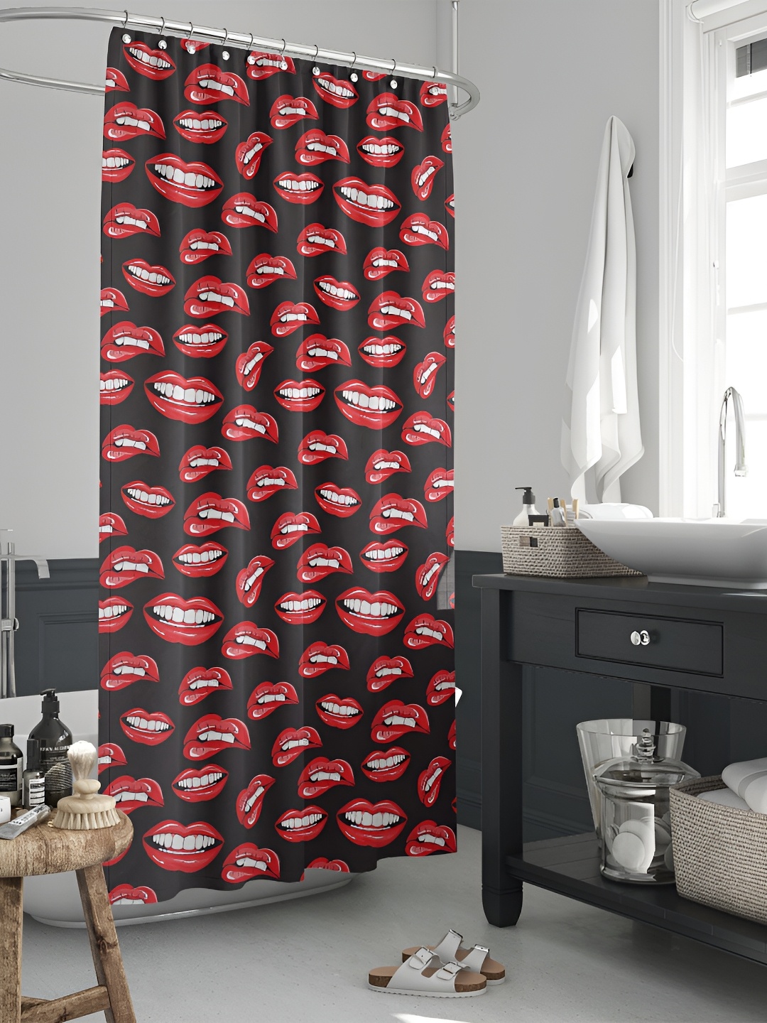 

ArtzFolio Black & Red Printed Waterproof Shower Curtain